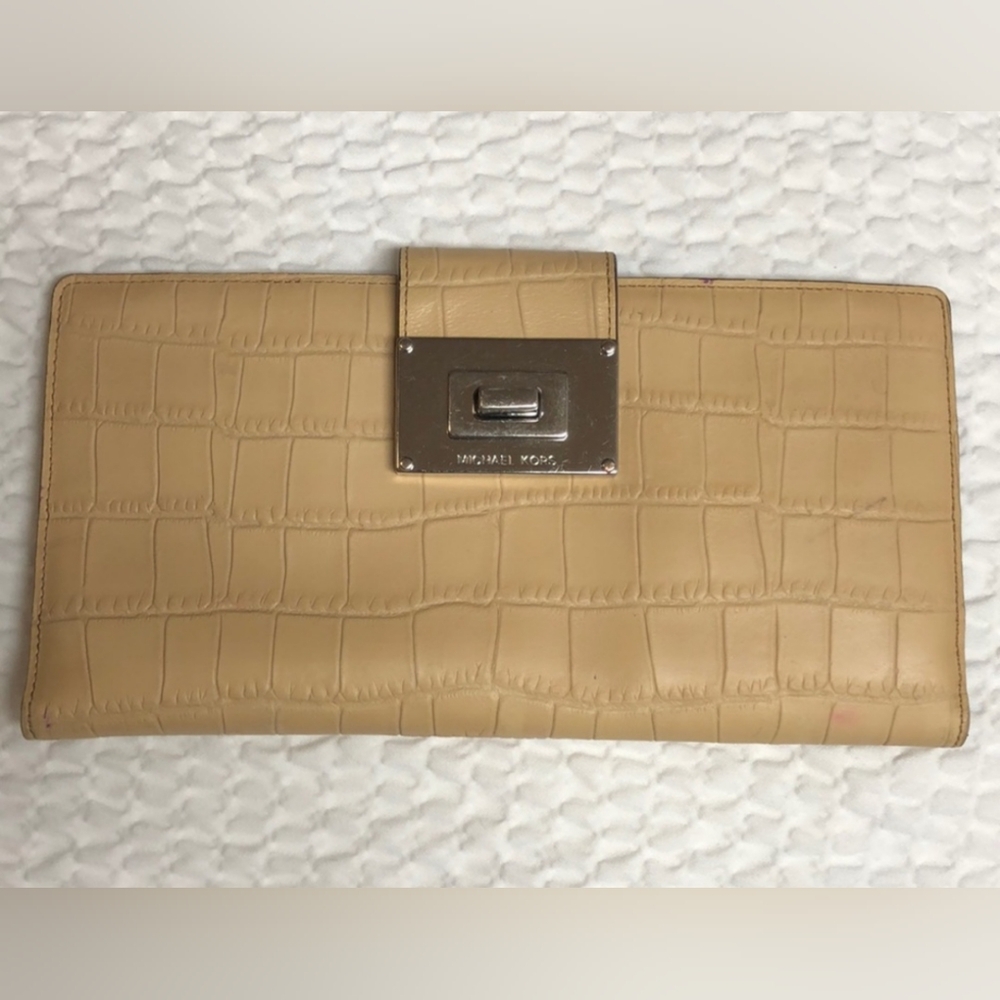 Michael Kors Large Taupe Croc Embossed Clutch Wallet